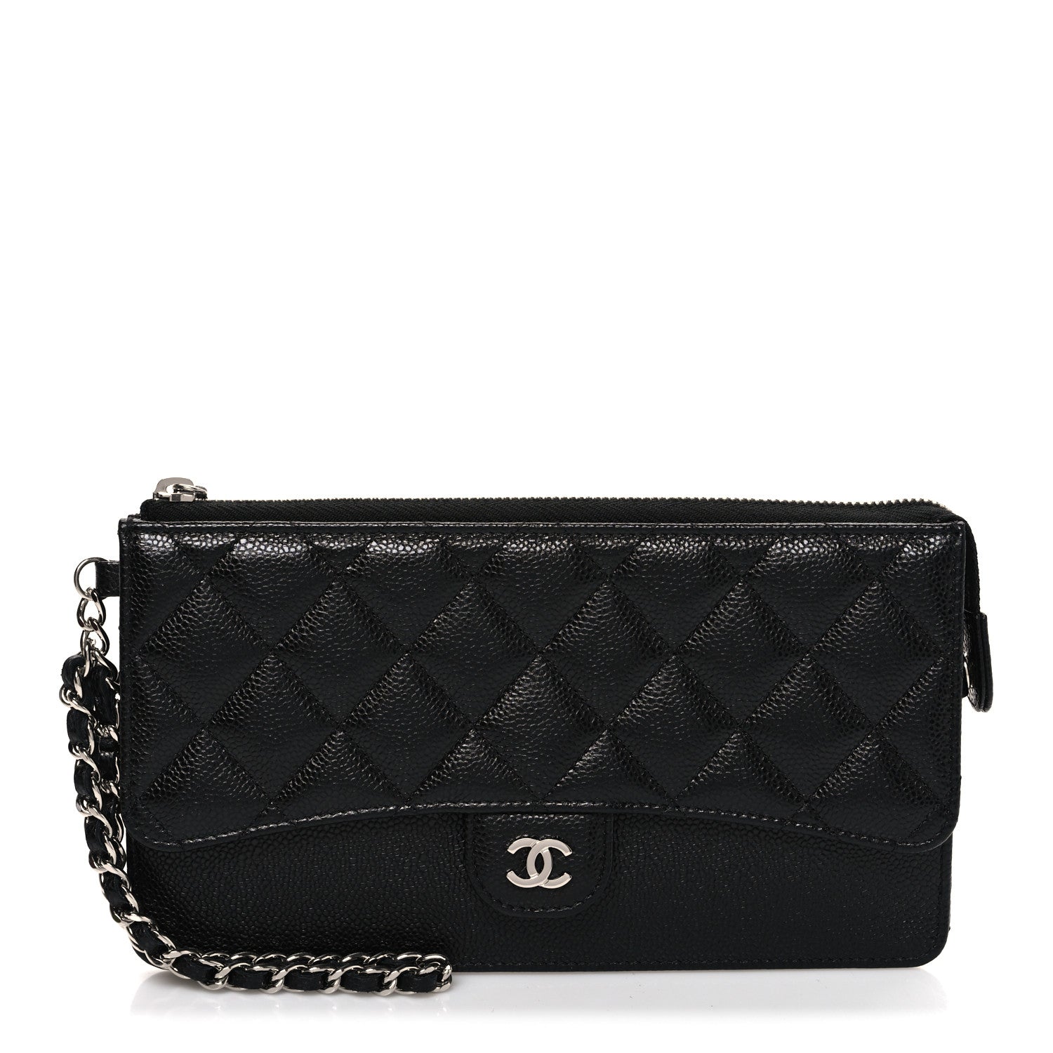 Caviar Quilted Classic Pouch With Handle Black