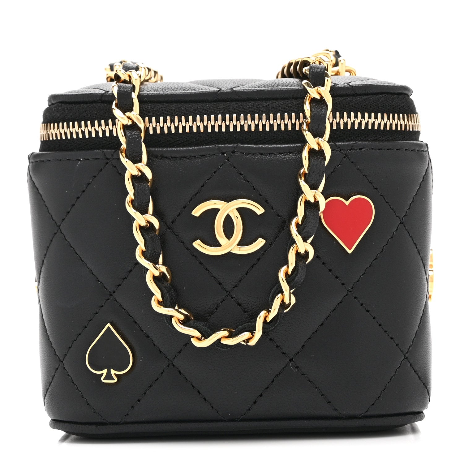 Lambskin Quilted Enamel Coco Casino Mini Vanity Case With Chain Black