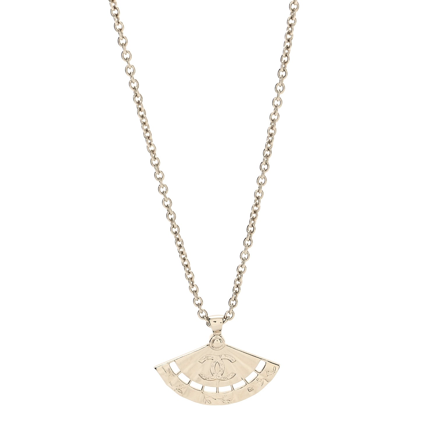 Metal Pearl CC Fan Necklace Gold