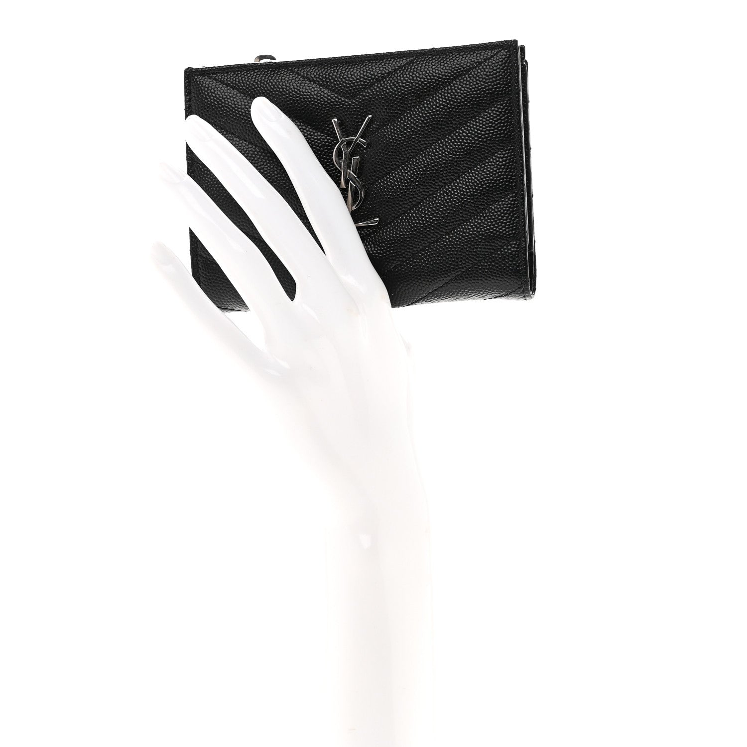 Grain De Poudre Matelasse Chevron Monogram Zipped Two-Part Wallet Black