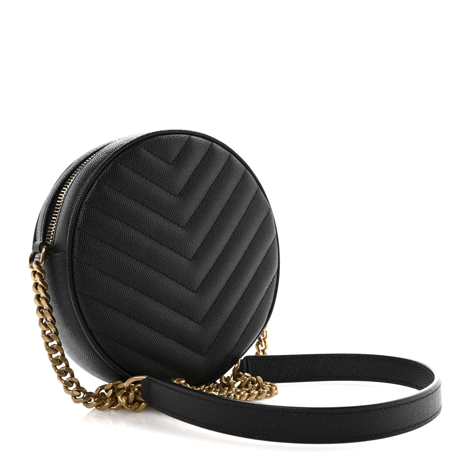 Grain De Poudre Matelasse Chevron Quilted Round Vinyle Camera Bag Black