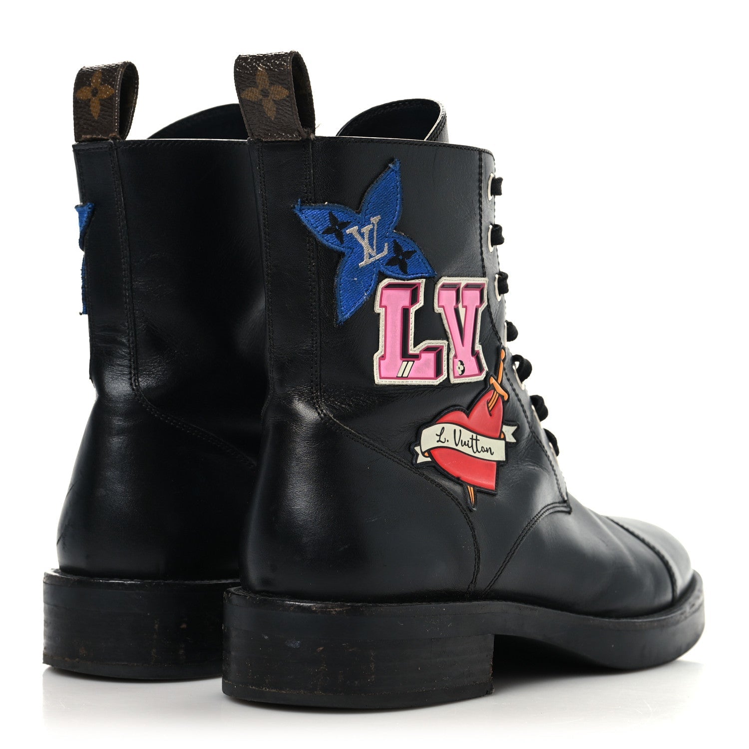 Calfskin LV Black Heart Flat Ranger Boots 37 Black