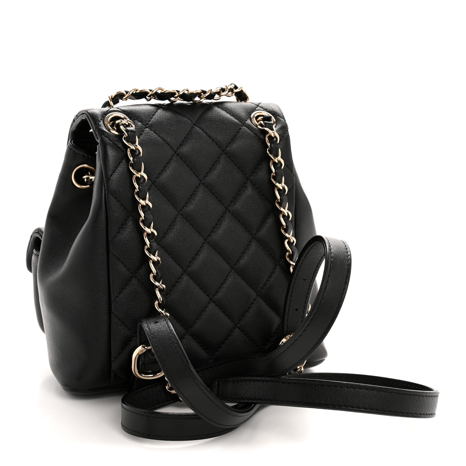 Calfskin Quilted Mini Duma Pockets Drawstring Backpack Black