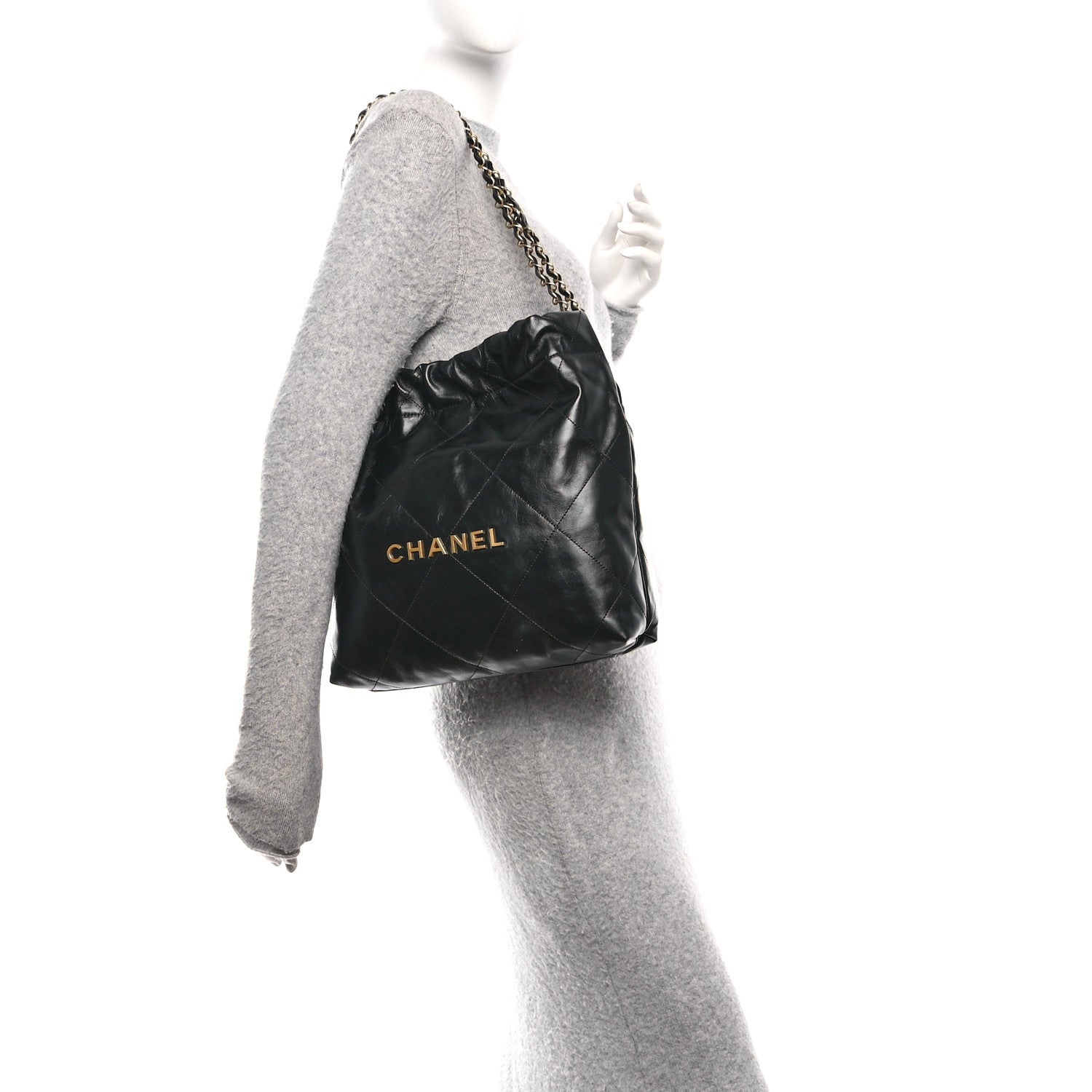 Shiny Calfskin Quilted Small Chanel 22 Black