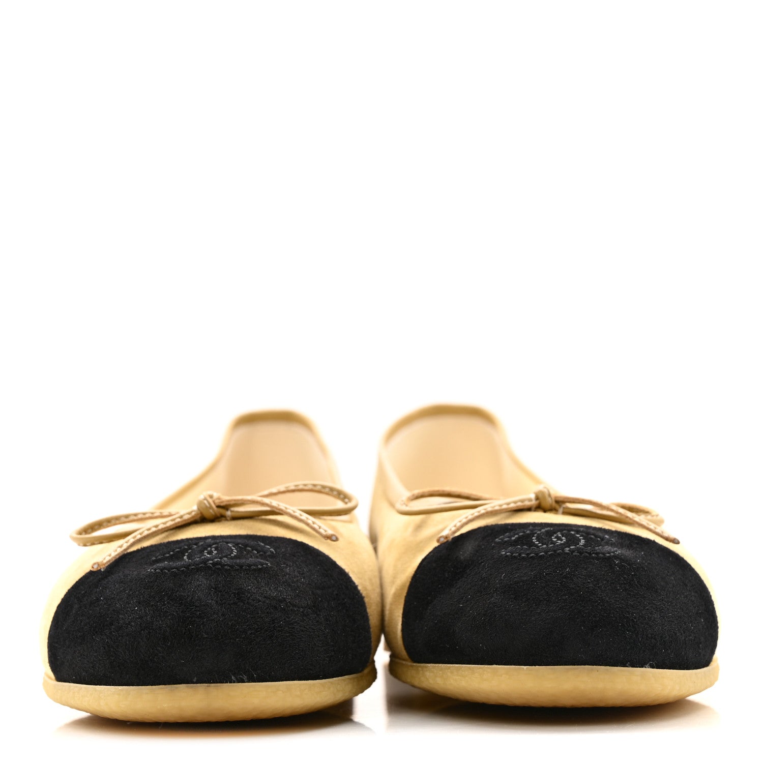 Suede Goatskin Cap Toe CC Ballerina Flats 38 Beige Black