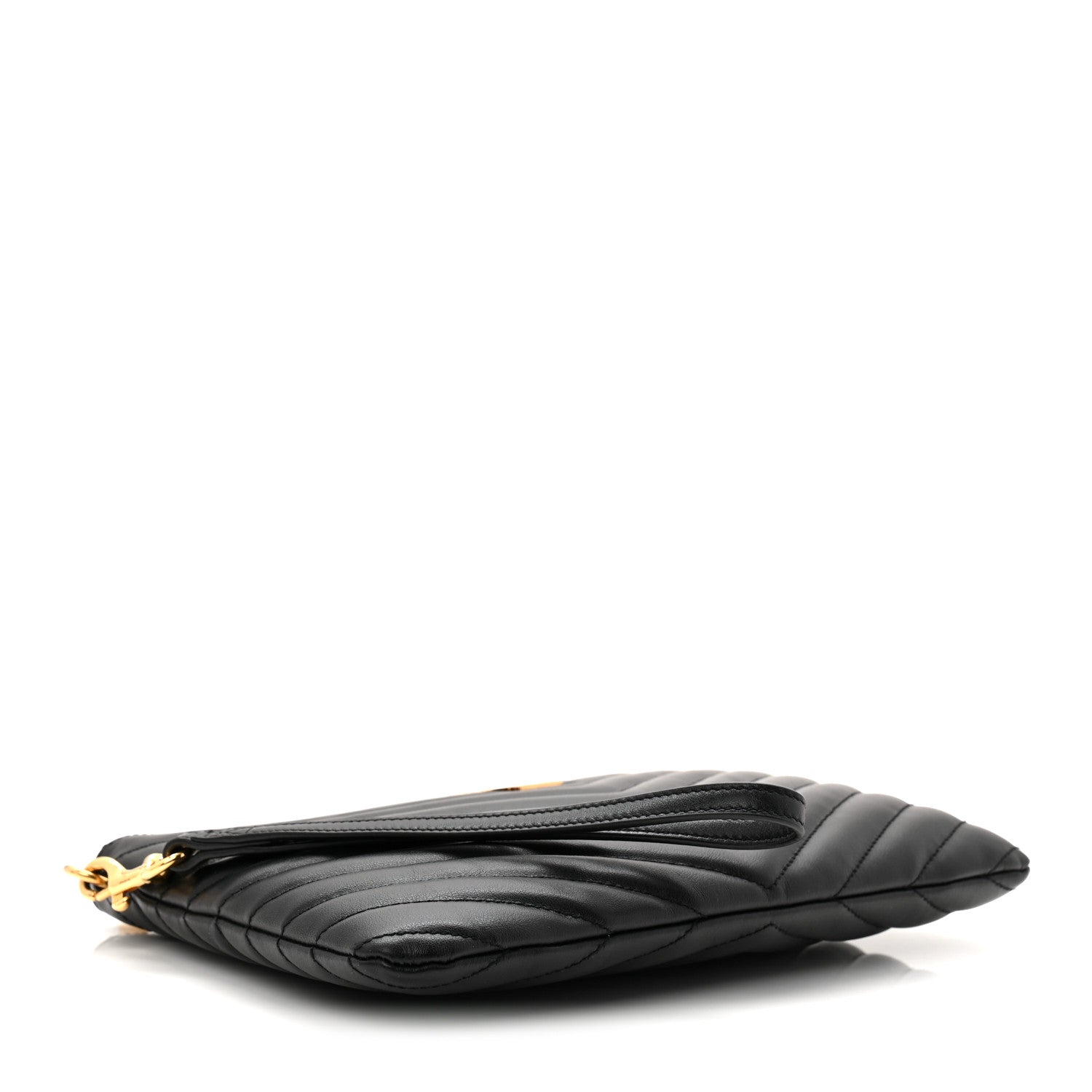 Calfskin Matelasse Chevron Monogram A5 Wristlet Black