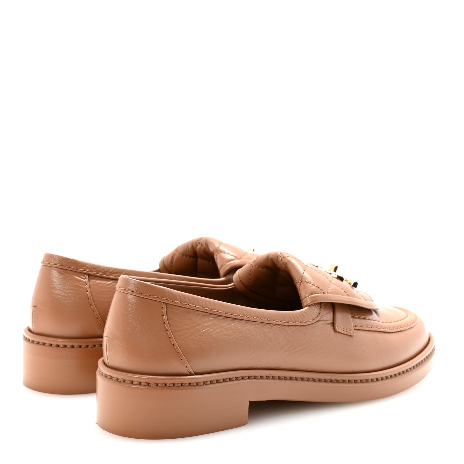 Crumpled Lambskin Quilted CC Turnlock Moccasins 37 Dark Beige