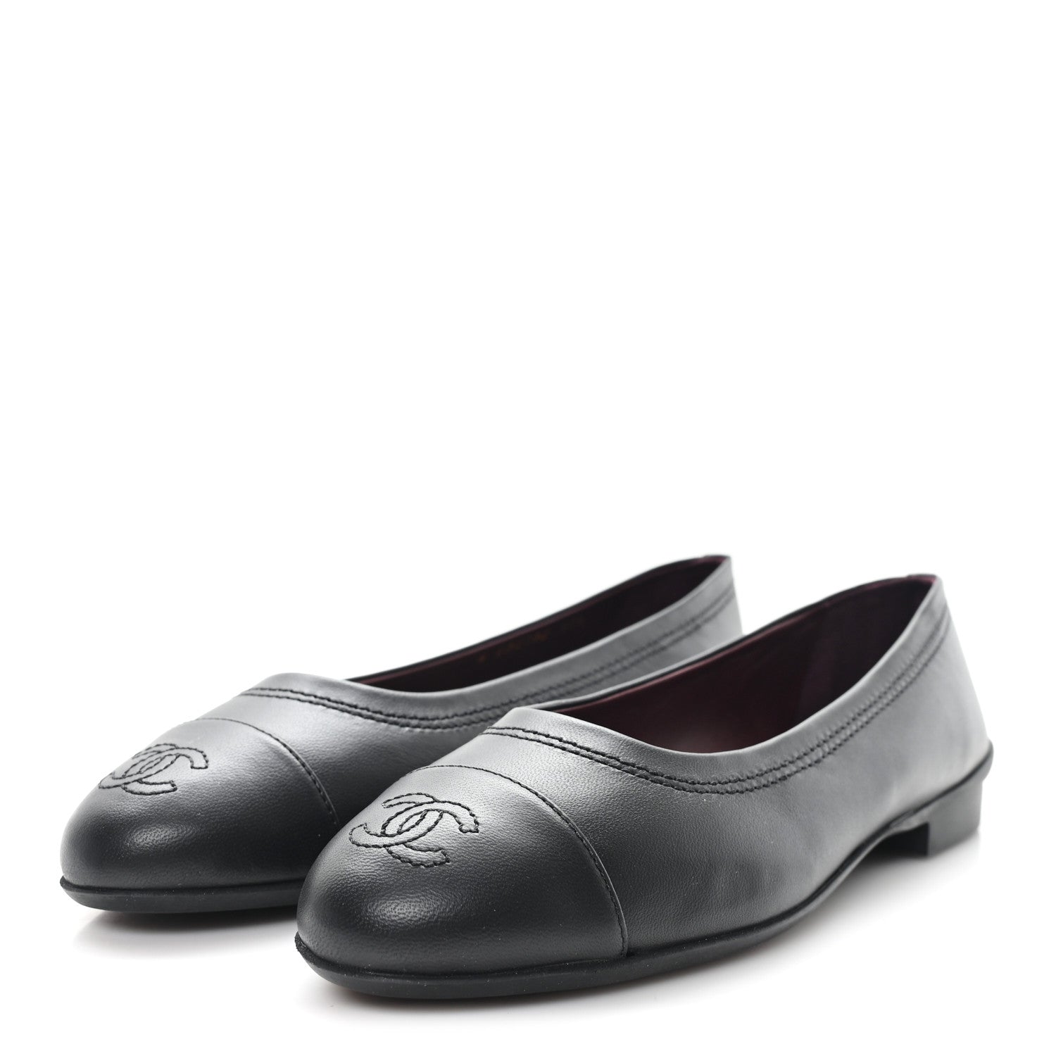 Lambskin Cap Toe CC Uniform Ballerina Flats 37.5 Black