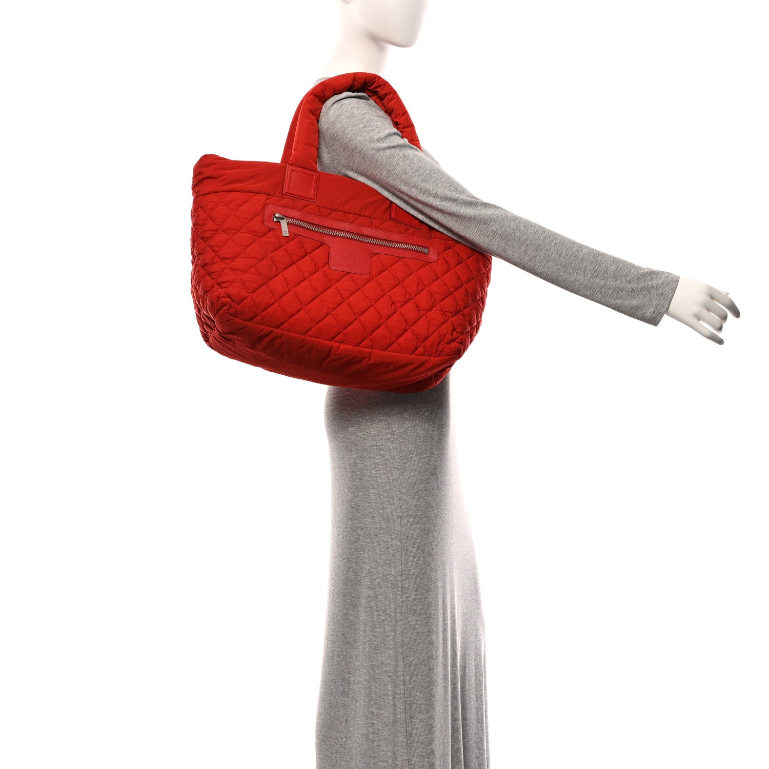Nylon Quilted Large Coco Cocoon Tote Red