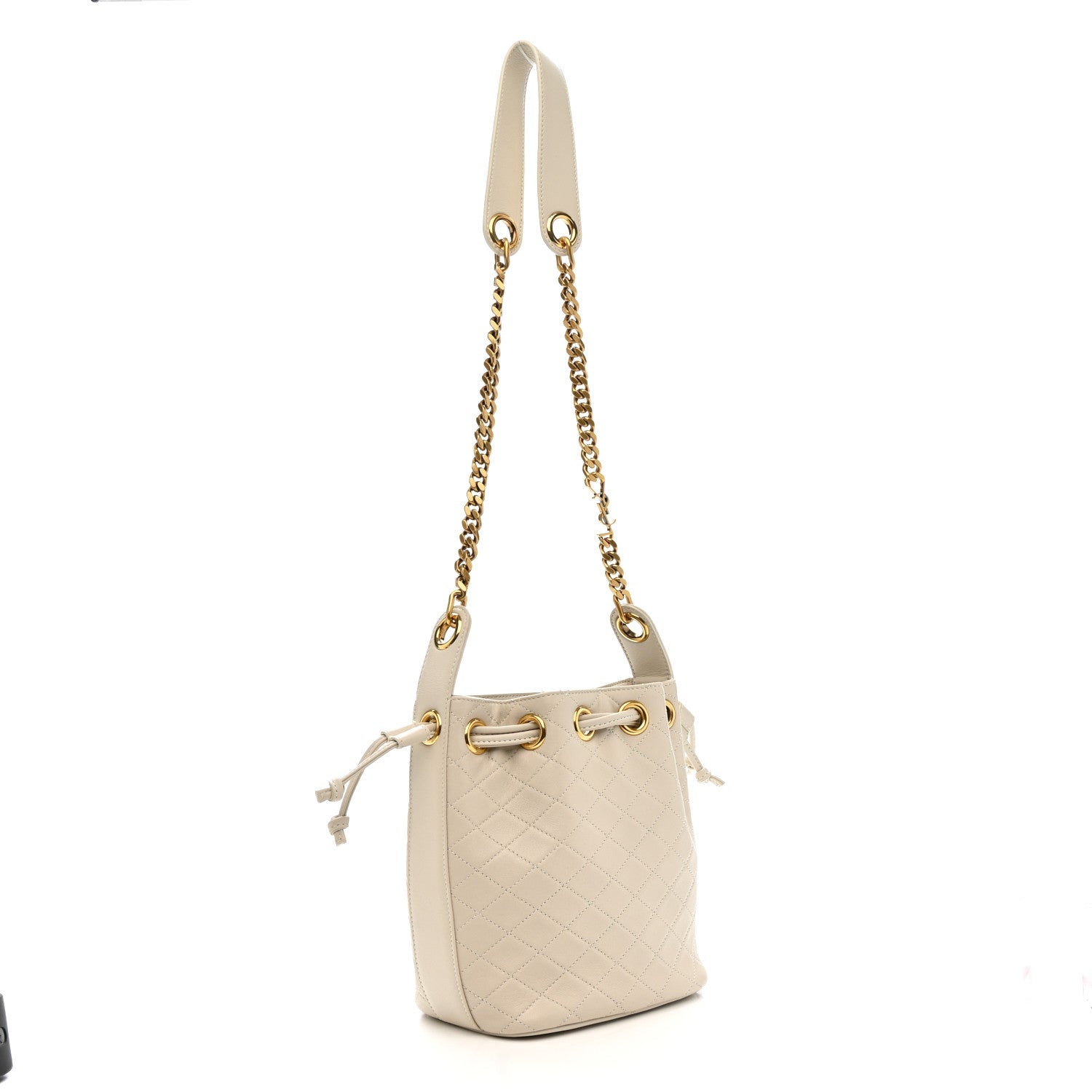 Lambskin Carre Quilted Cassandre Small Bucket Bag Crema Soft