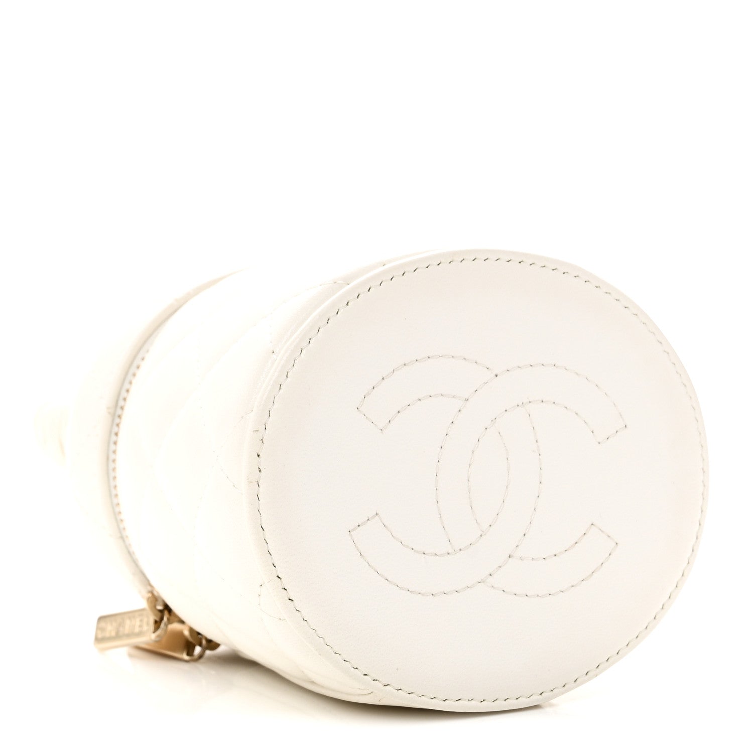 Lambskin Quilted Ruched Handle Vanity Case White