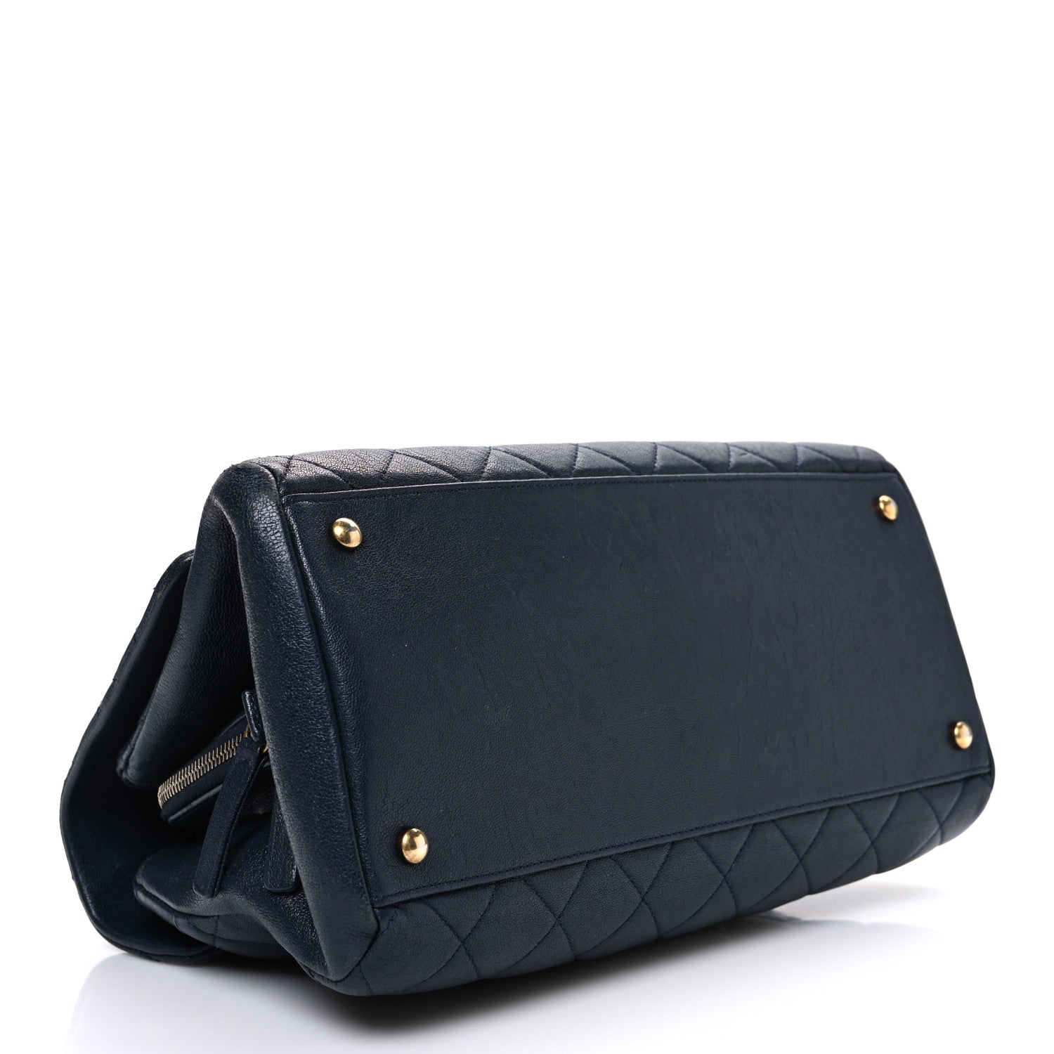 Shiny Sheepskin Quilted Large Trapezio Flap Navy