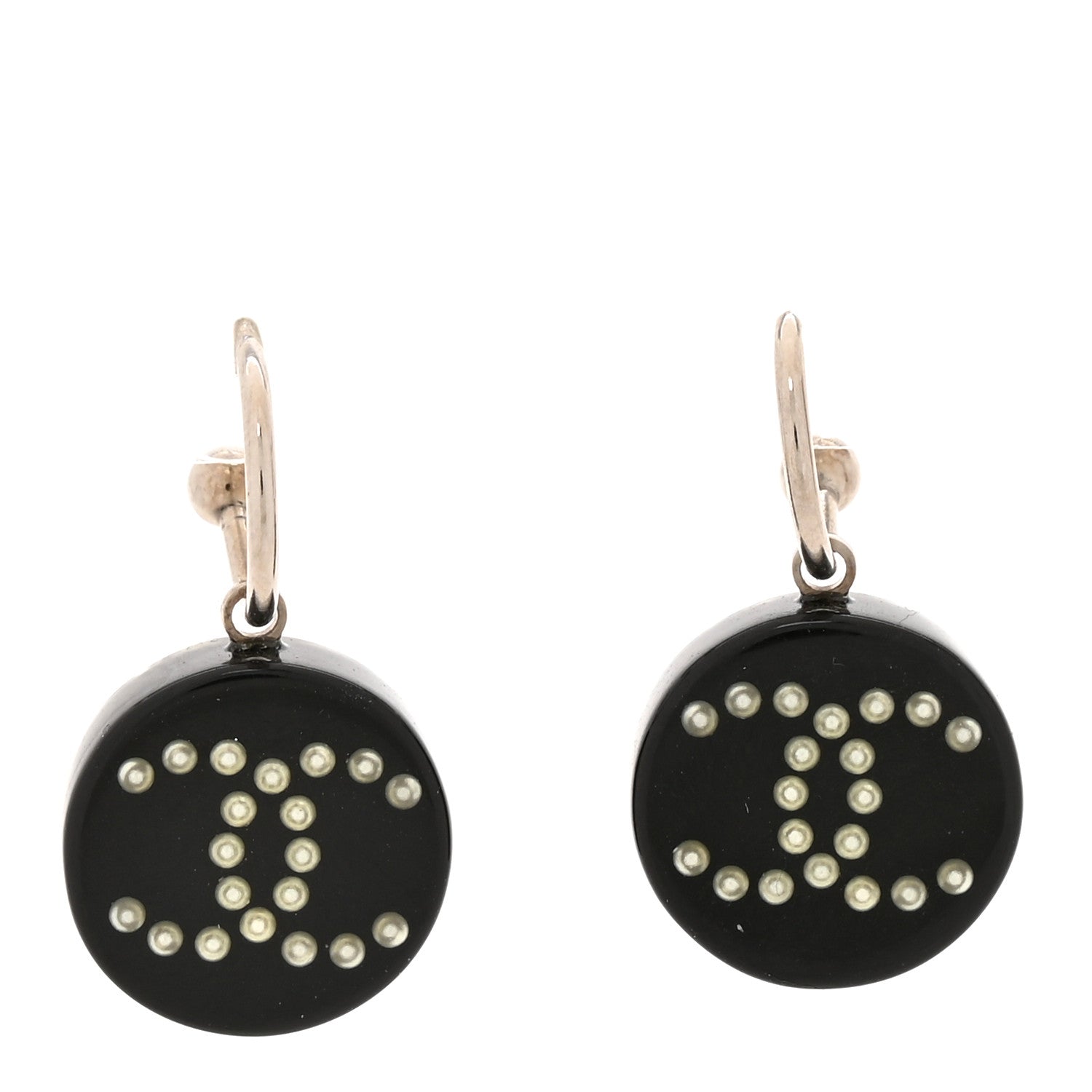 Resin Pearl CC Round Earrings Black