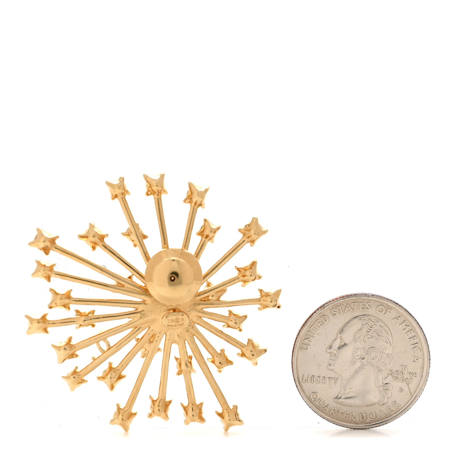 Metal Strass Starburst CC Brooch Gold