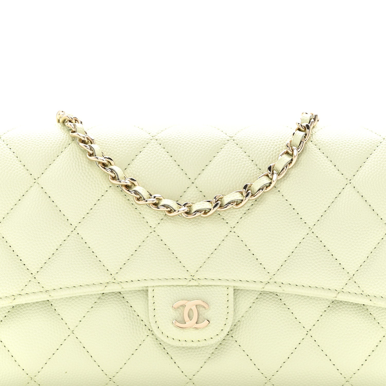Caviar Quilted Phone Holder Wallet on Removable Chain Light Green
