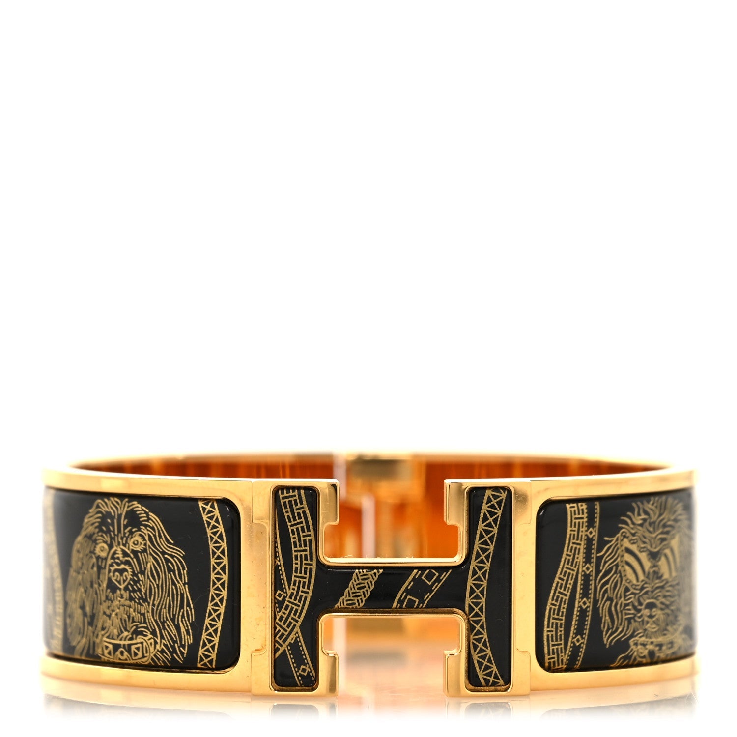 Enamel Printed Wide Dogs Clic Clac H Bracelet GM Black Gold