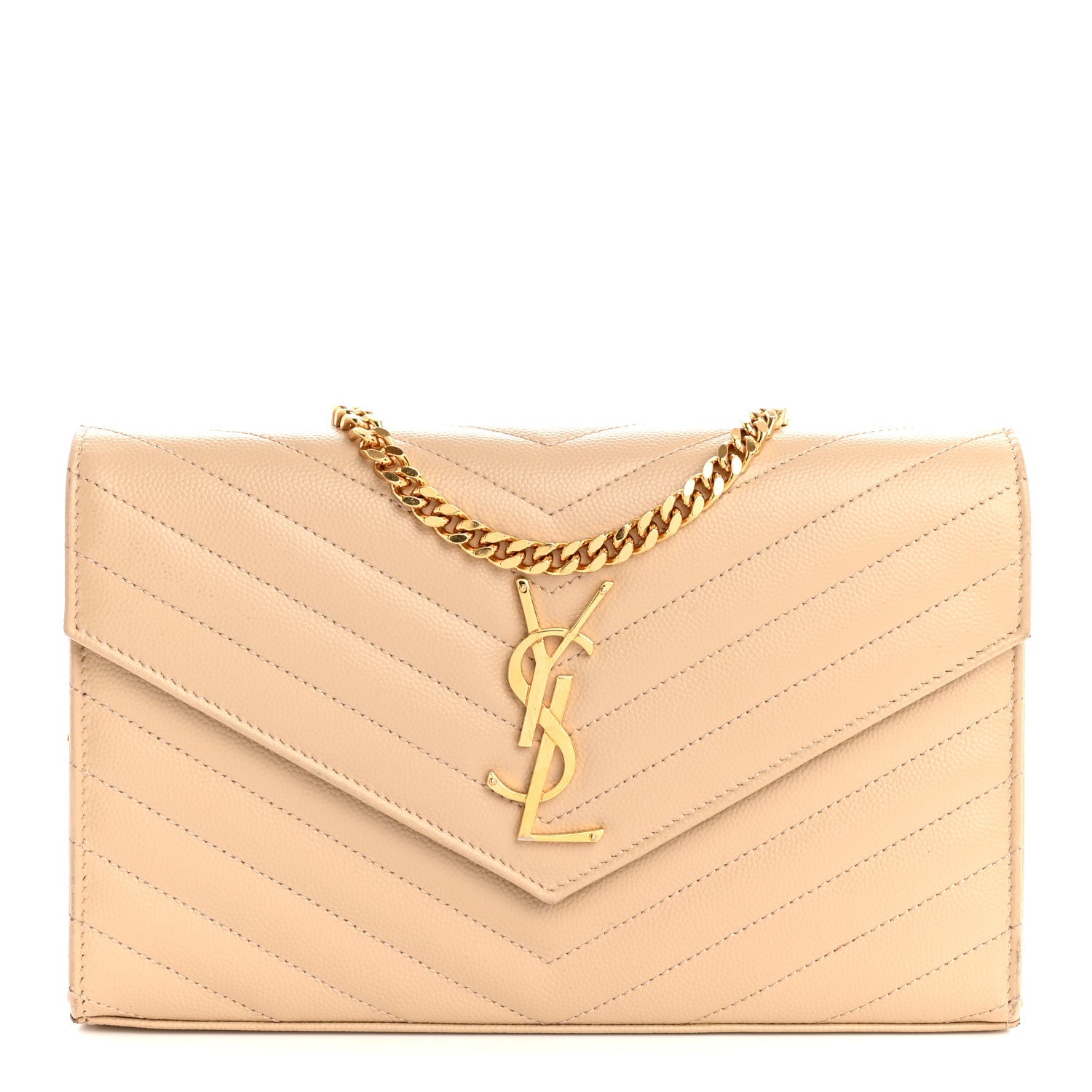 Grain De Poudre Matelasse Chevron Monogram Chain Wallet Dark Beige