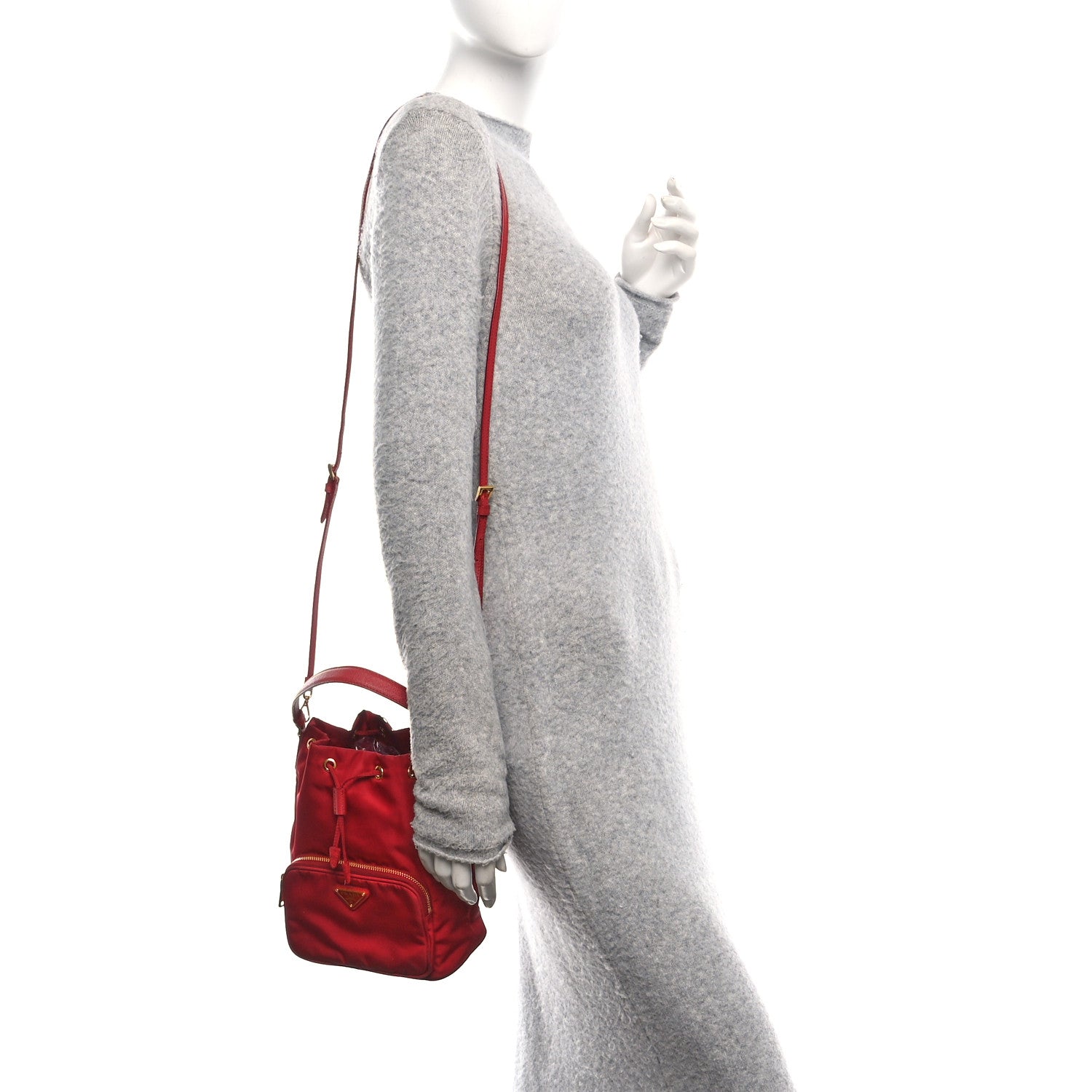 Nylon Vela Saffiano Mini Bucket Crossbody Bag