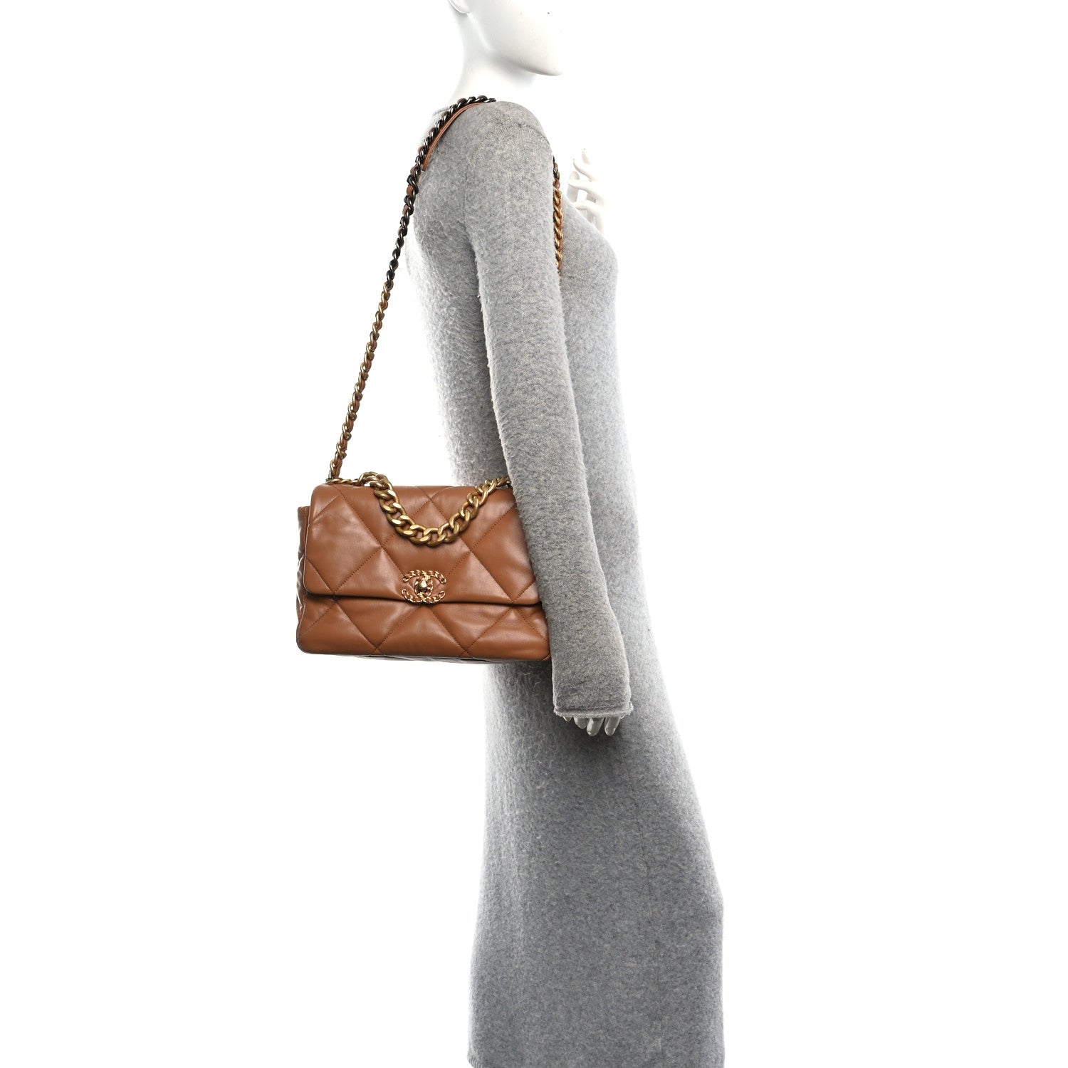 Lambskin Quilted Large Chanel 19 Flap Brown