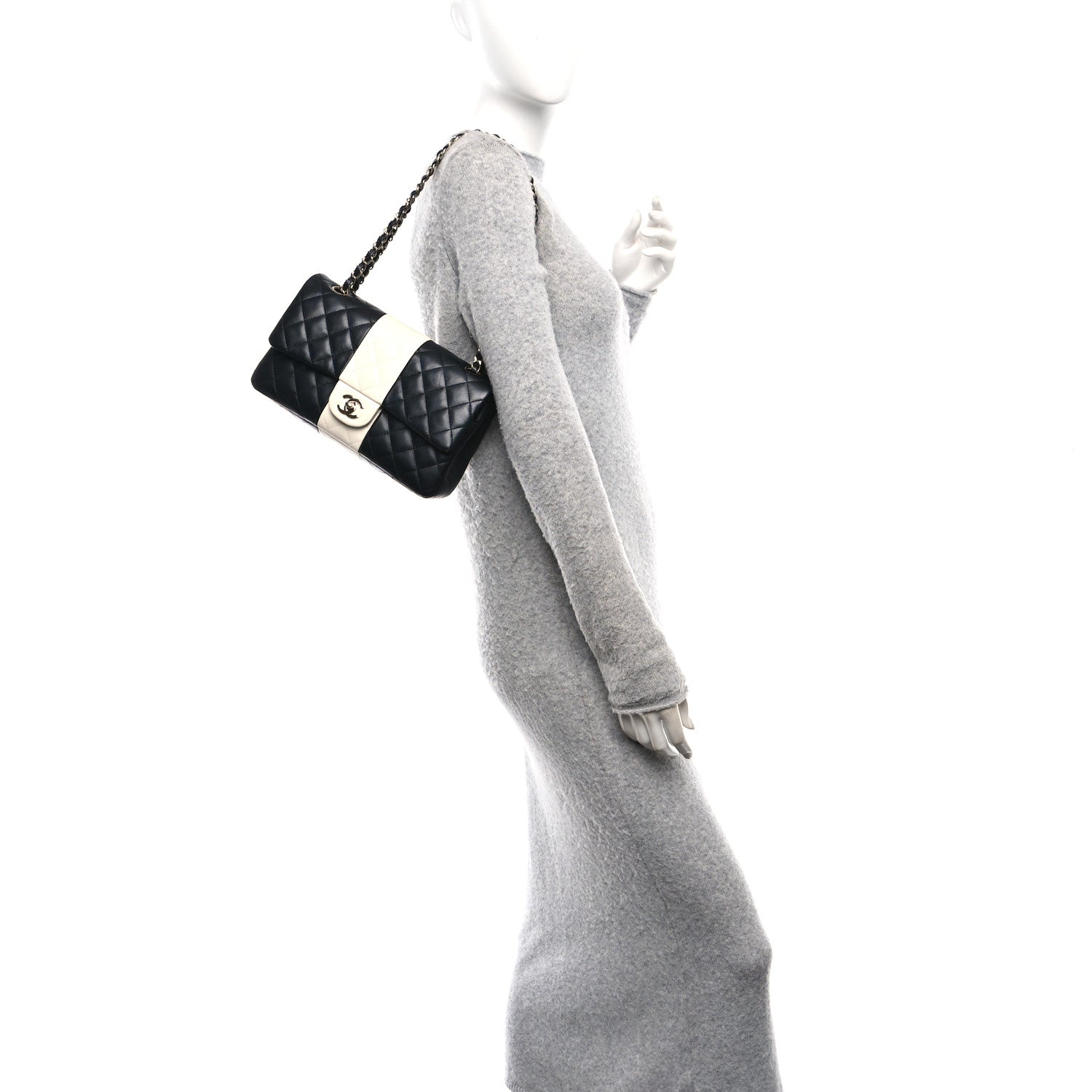 Lambskin Quilted Medium Double Flap Black White