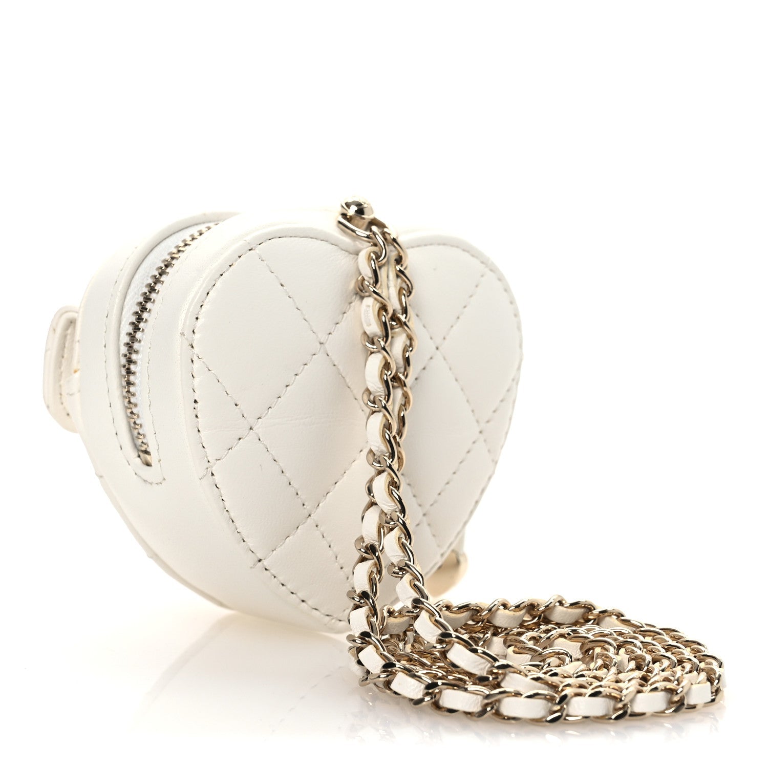 Lambskin Quilted CC In Love Heart Coin Purse With Chain White
