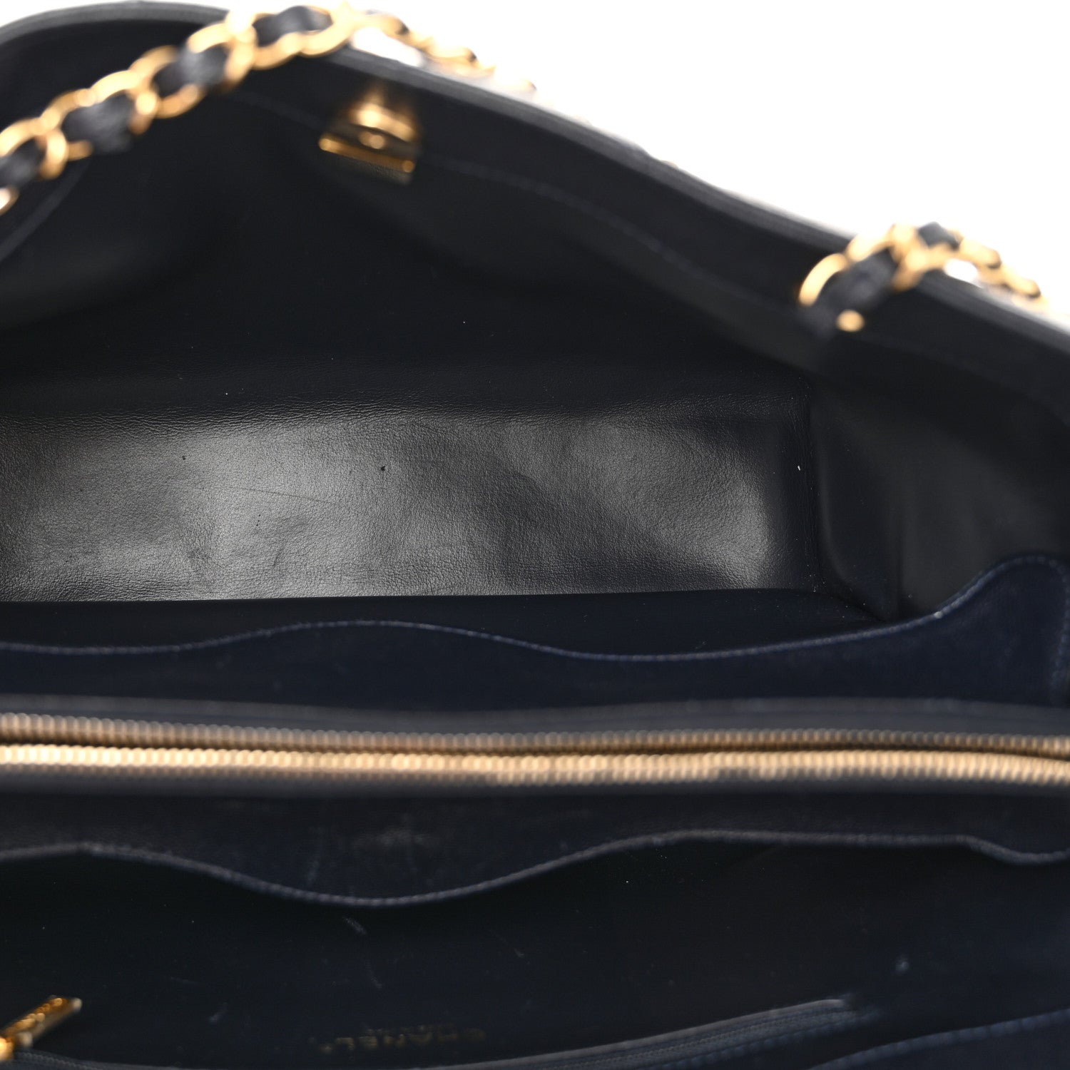 Caviar Quilted Small Shopping Tote Navy
