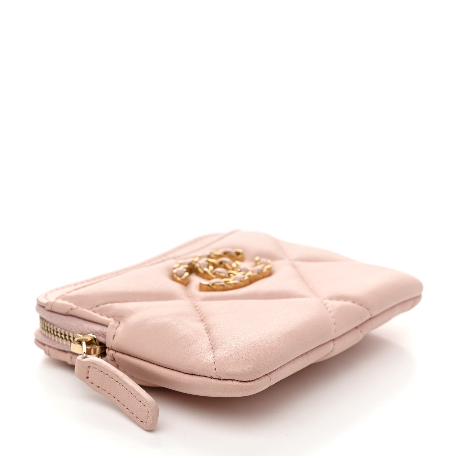 Quilted Chanel 19 Zip Card Holder Wallet Light Pink