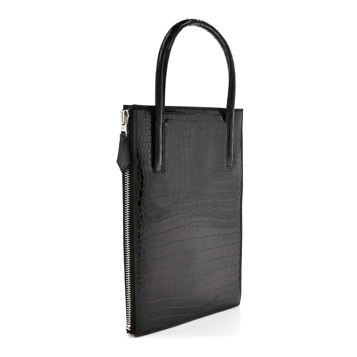 Shiny Porosus Crocodile Lisse Kelly Cadena Clutch Black