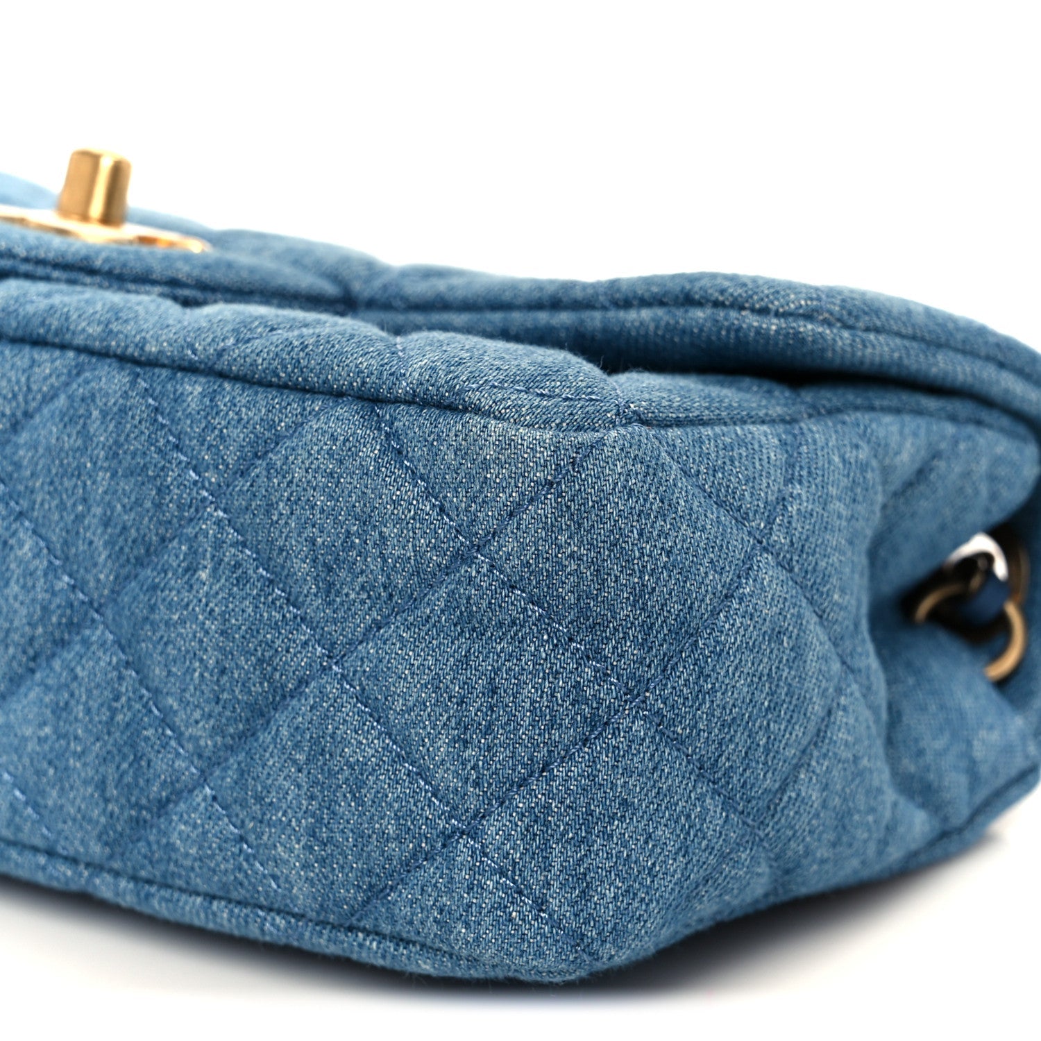 Denim Quilted Mini Pearl Crush Rectangular Flap Blue