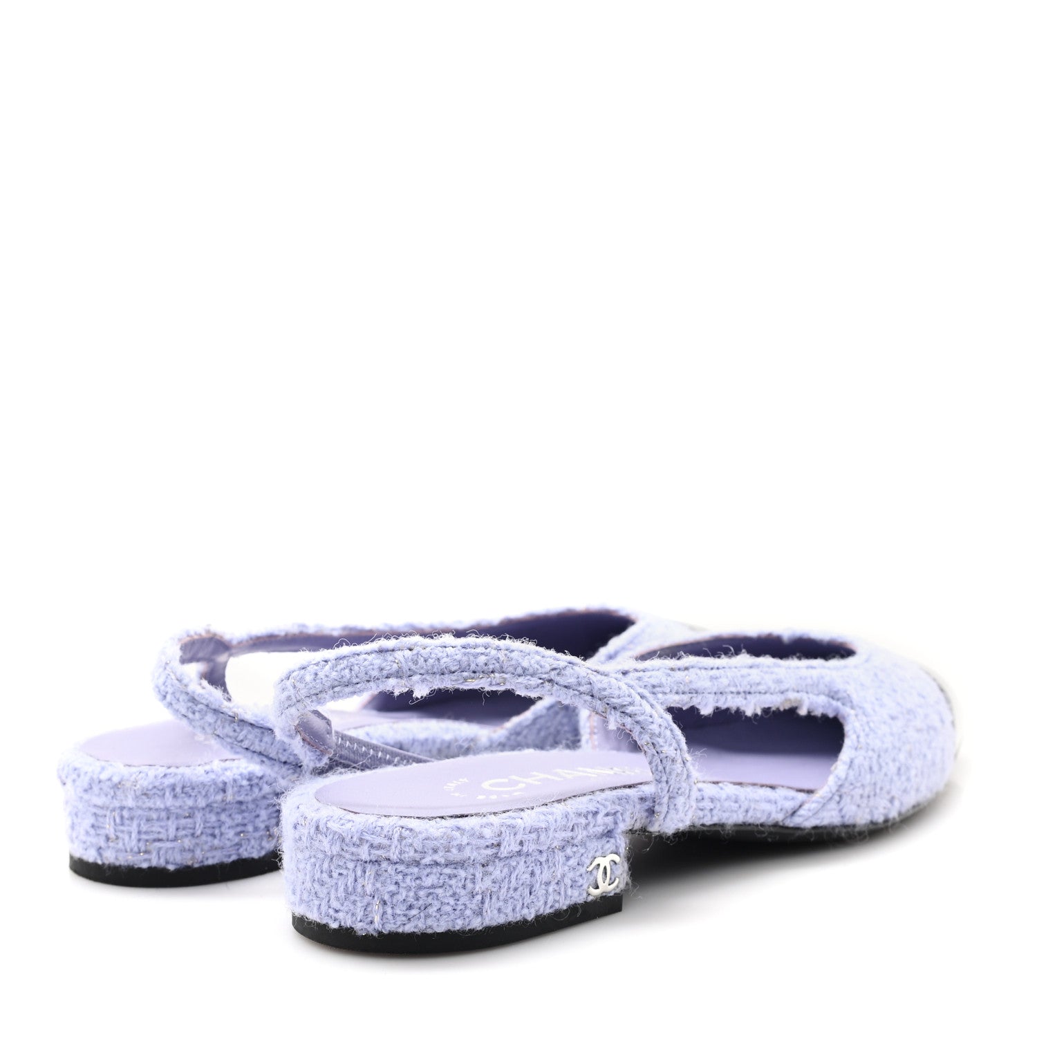Tweed Cap Toe CC Slingback Flat 35.5 Lilac Black