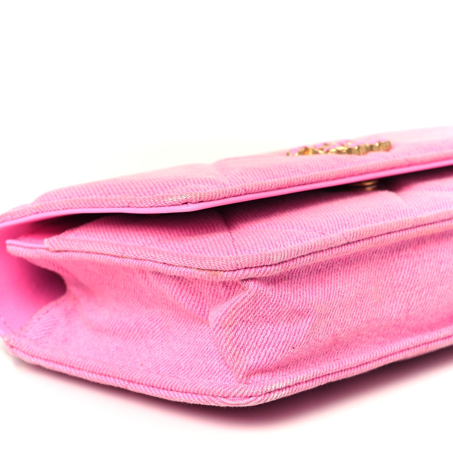 Denim Quilted Chanel 19 Wallet On Chain WOC Neon Pink
