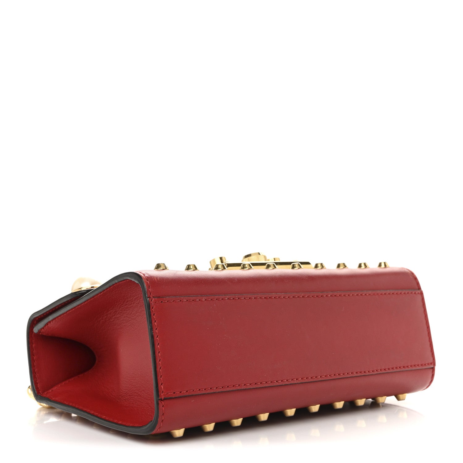 Calfskin Studded Small Padlock Shoulder Bag Hibiscus Red