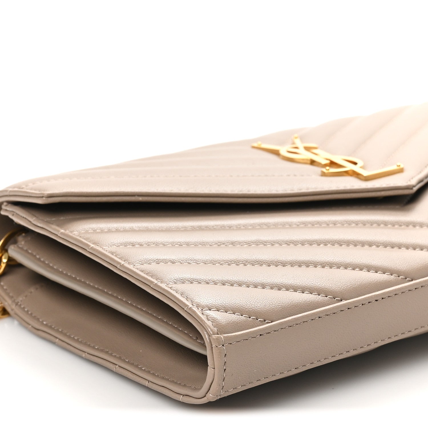 Lambskin Matelasse Chevron Monogram Chain Wallet Dusty Grey