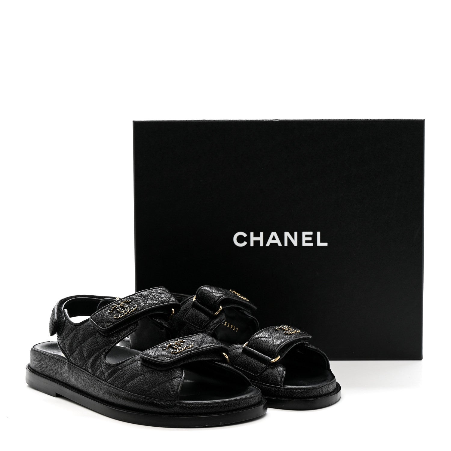 Grained Calfskin Velcro Dad Sandals 36.5 Black