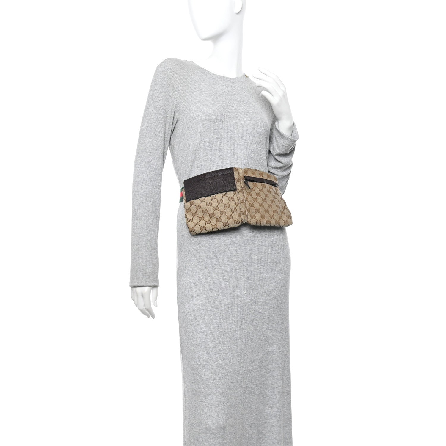 GG Monogram Double Pocket Belt Bag Dark Brown