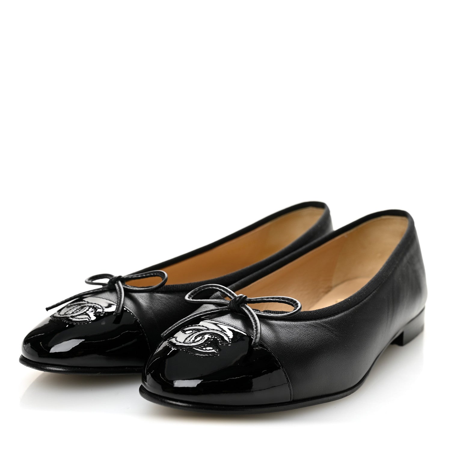Lambskin Patent Cap Toe CC Ballerina Flats 37.5 Black