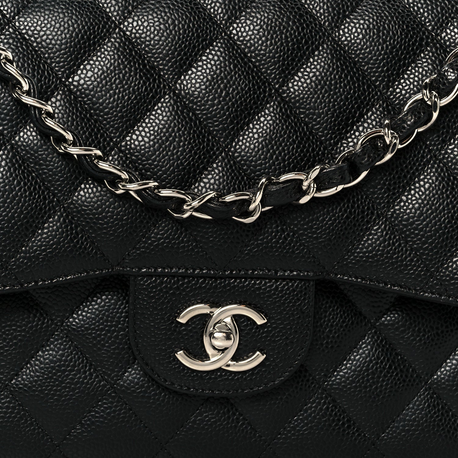 Caviar Quilted Medium Double Flap Black
