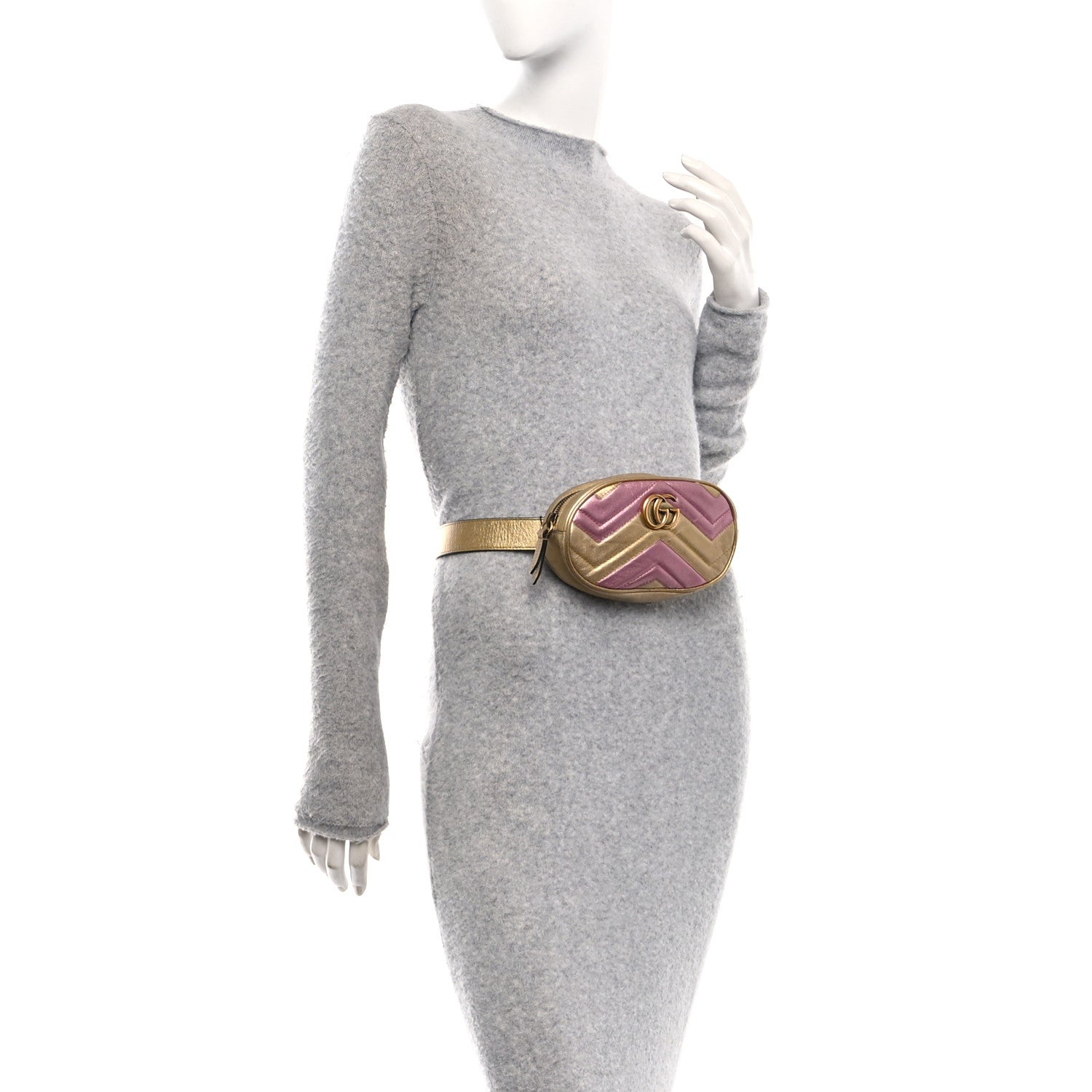Metallic Nappa Matelasse Heart GG Marmont Belt Bag 85 34 Oro Vecchio Rosa