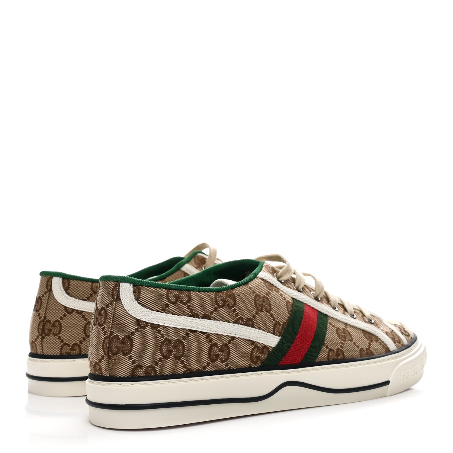 GG Monogram Web Mens 1977 Tennis Sneakers 8.5 Beige Ebony Mystic White Vert