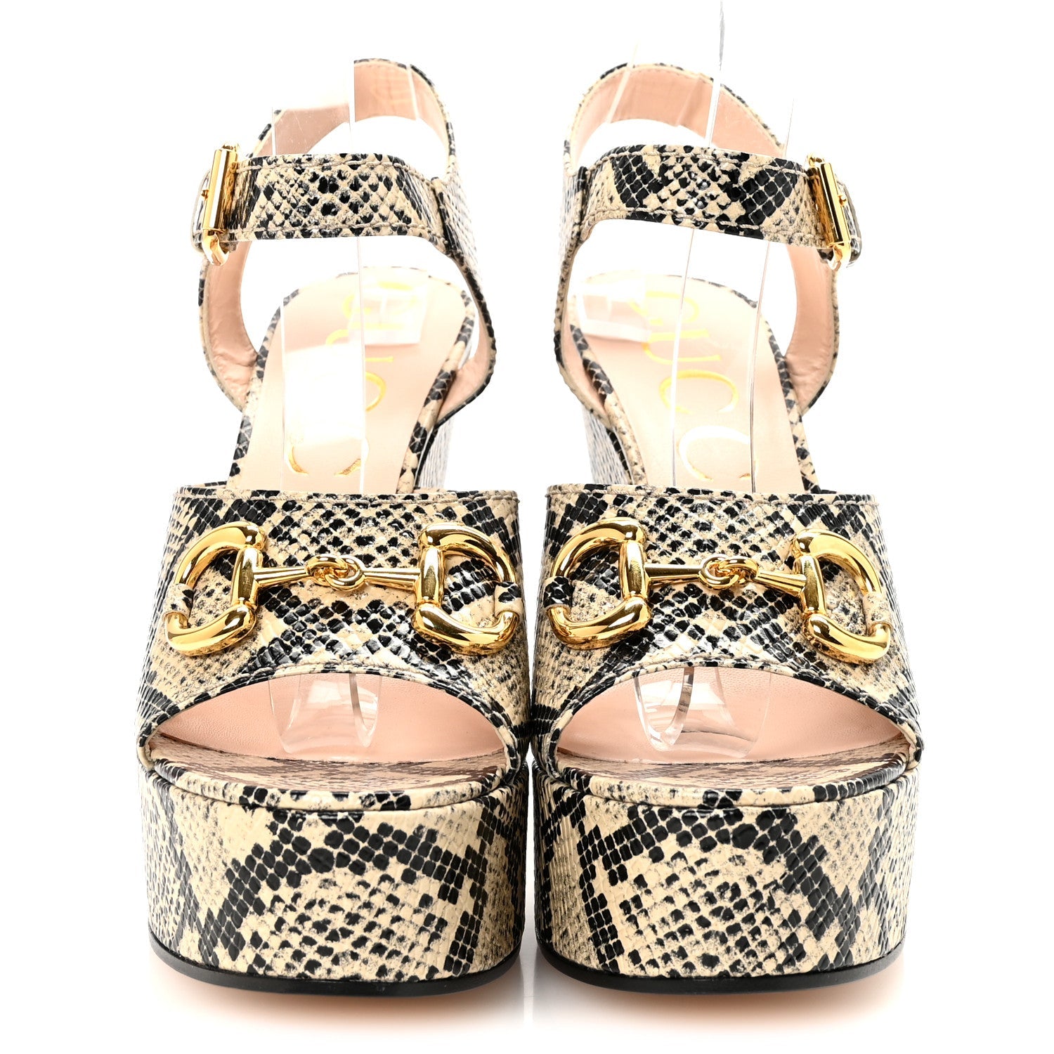 Calfskin Snakeskin Print Horsebit 40/135mm Platform Sandals 40.5 Beige Avana