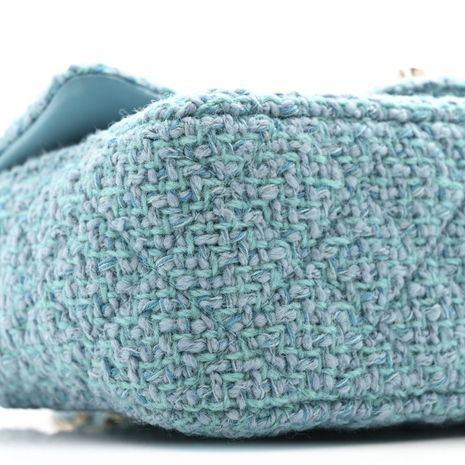 Wool Tweed Quilted Mini Rectangular Flap Turquoise Light Blue
