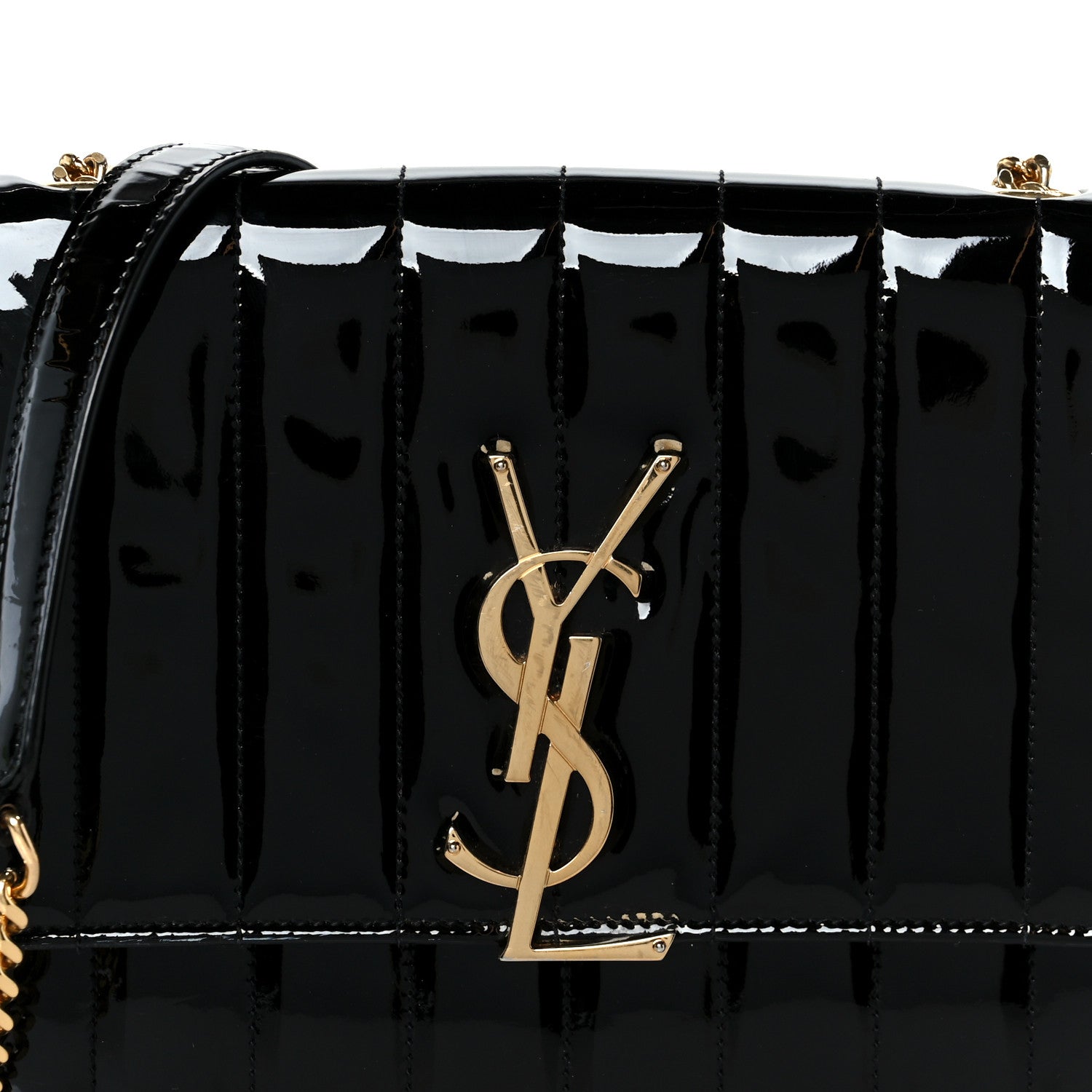 Patent Calfskin Matelasse Monogram Medium Vicky Chain Bag Black