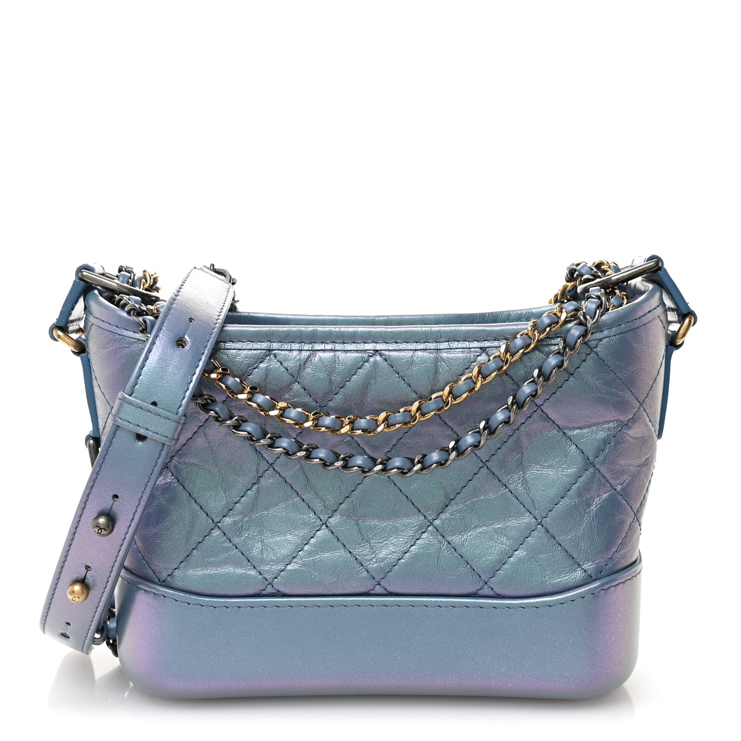 Iridescent Lambskin Calfskin Quilted Small Gabrielle Hobo Blue
