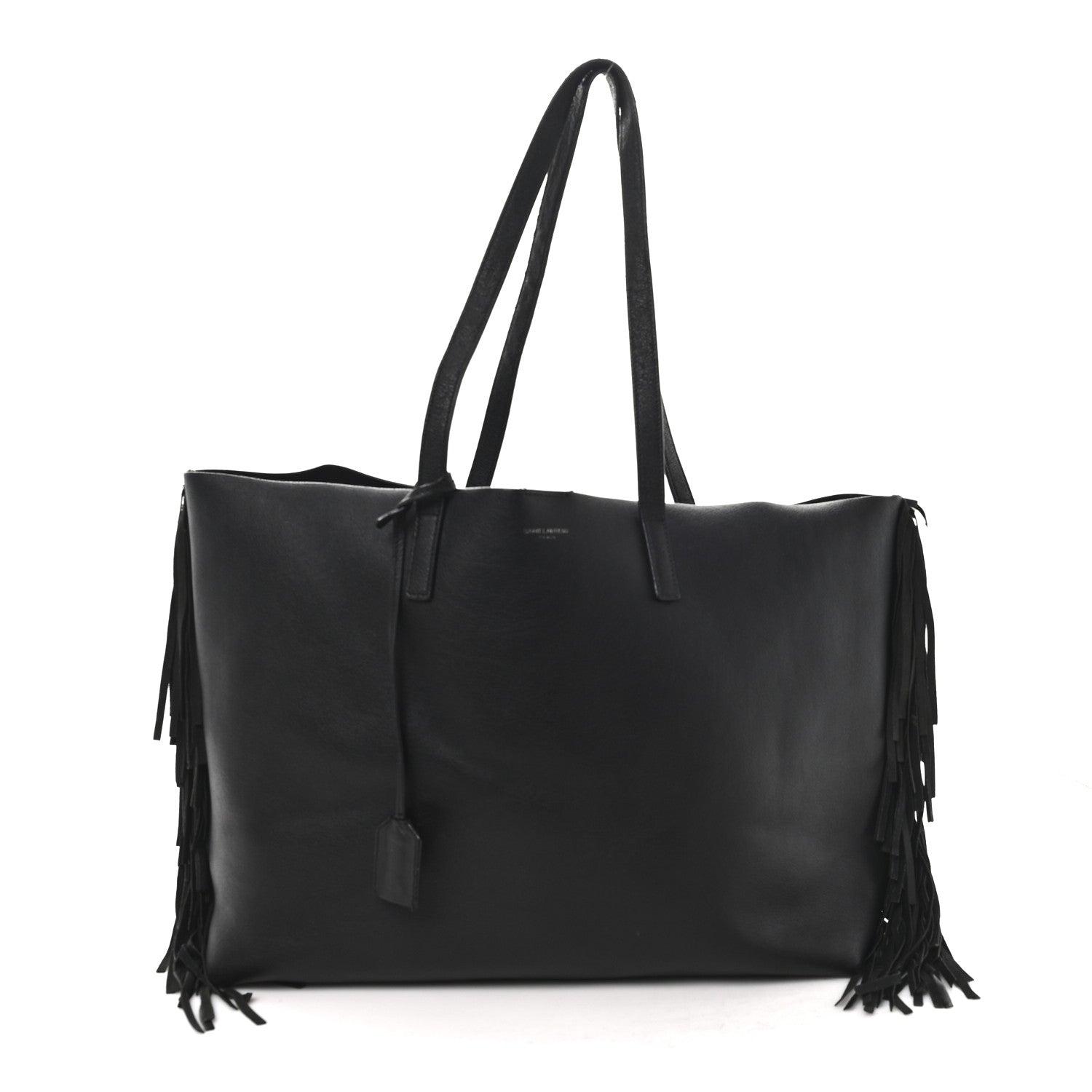 Calfskin Large Fringe Shopping Tote Black