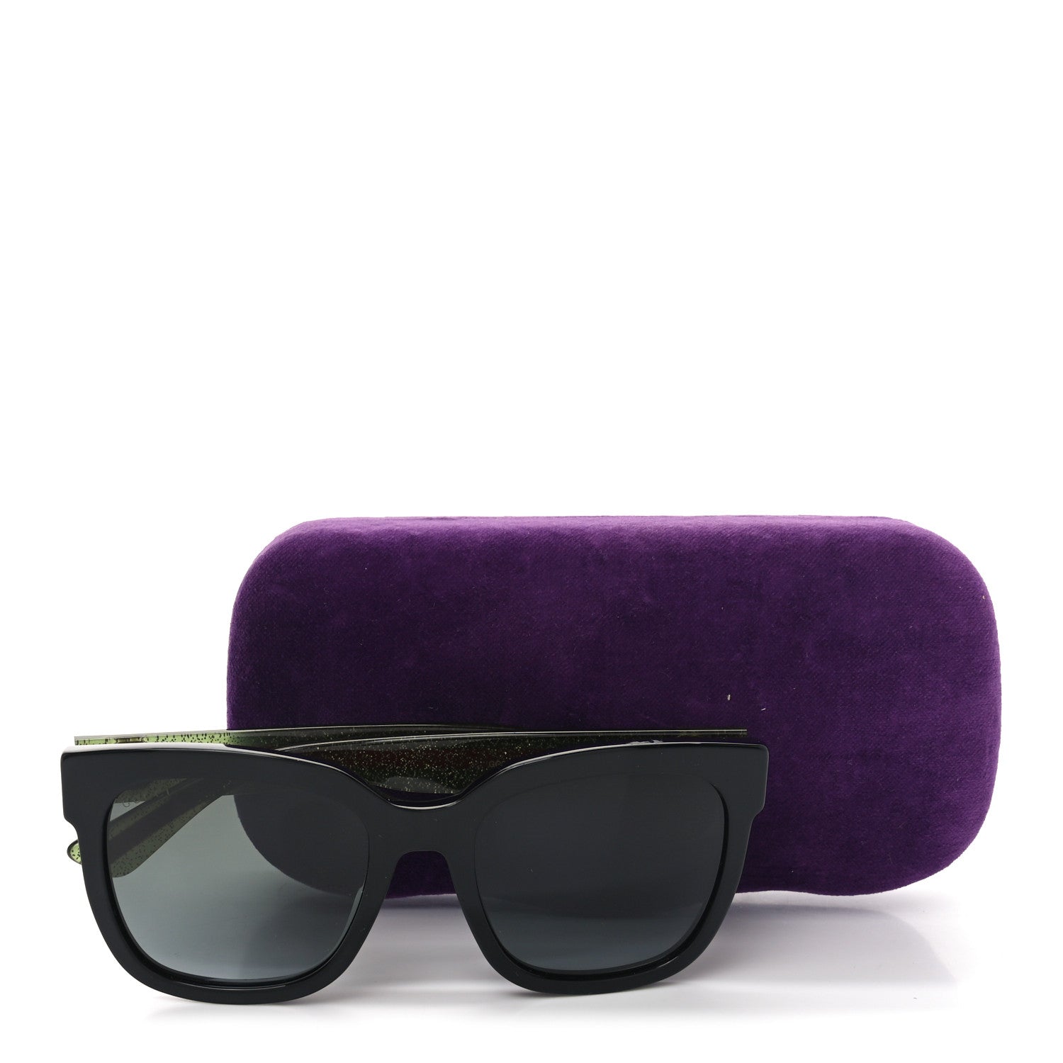 Acetate Square Frame Web Glitter Sunglasses GG0034S Black Green