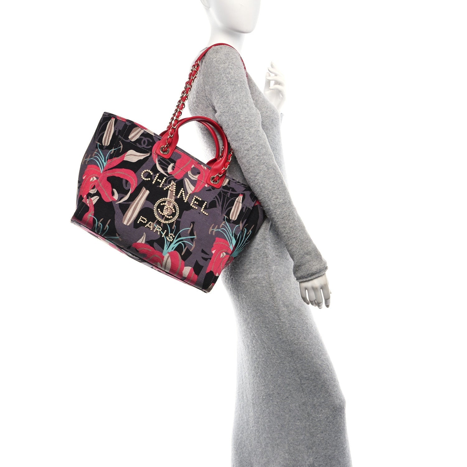Velvet Calfskin Medium Deauville Tote Pink Multicolor