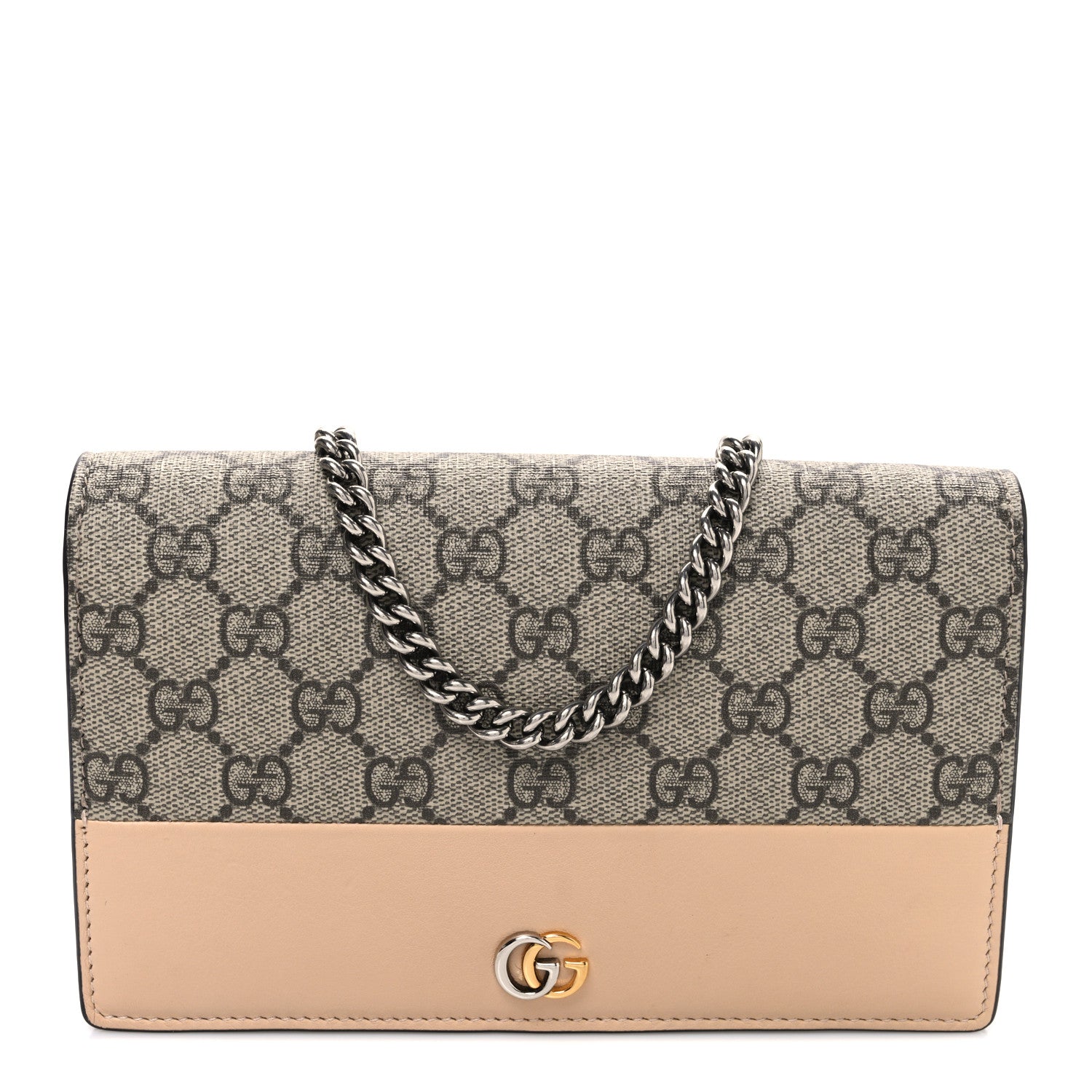 GG Supreme Monogram Bi-Color Mini GG Marmont Chain Wallet Souffle Rose Beige Ebony