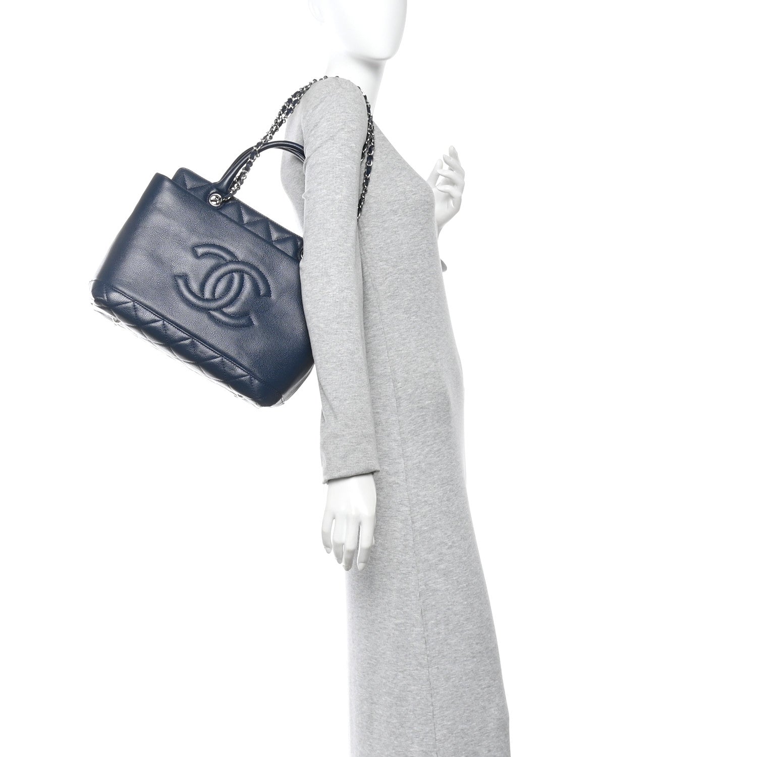 Soft Caviar CC Medium Top Handle Tote Navy Blue