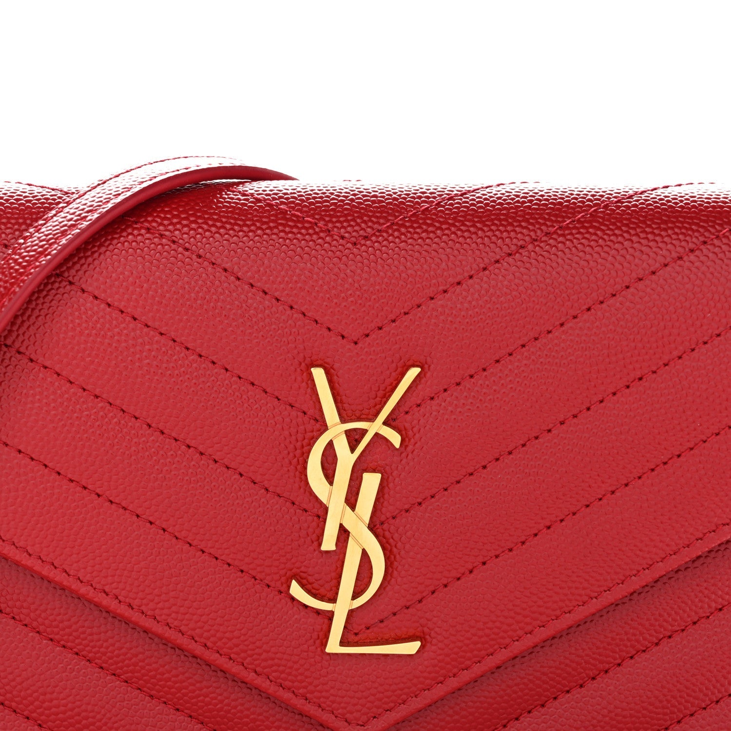 Grain De Poudre Matelasse Chevron Monogram Envelope Chain Wallet New Red