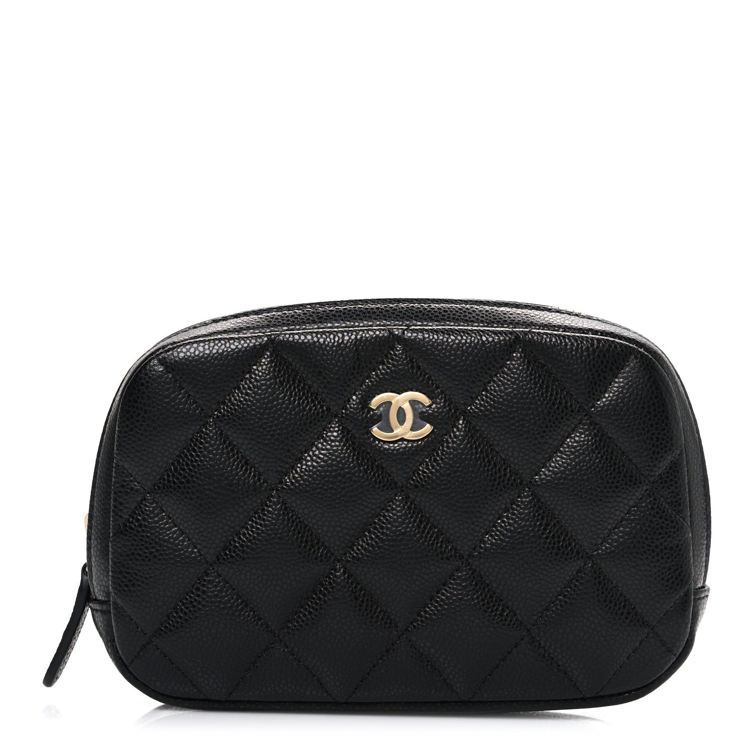 Caviar Quilted Small Curvy Pouch Cosmetic Case Black